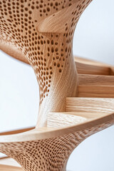 Fototapeta premium Modern wooden spiral staircase structure detail showing joints and carpentry
