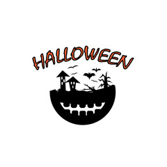 happy halloween haunted house landscape design circle vector illustration