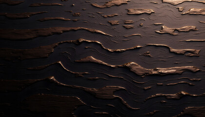 Textured ebony wood surface with a wavy pattern as a background copy space