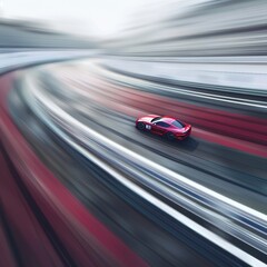 Obraz premium Race car racing on a track with speeding motion blur 
