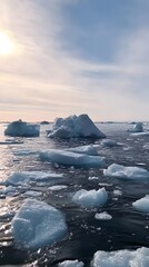 A photograph of icebergs in the sea