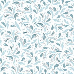 Seamless pattern with water splashes in flat style. Repeating background with splashes, drops. Abstract background for fabric, wallpaper, wrapping paper, scrapbooking, etc.