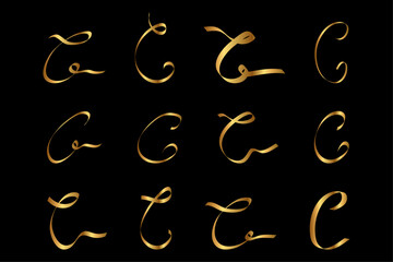 Gold C Letter Alphabet Initial Cursive Hand Written Set for Logo Brand