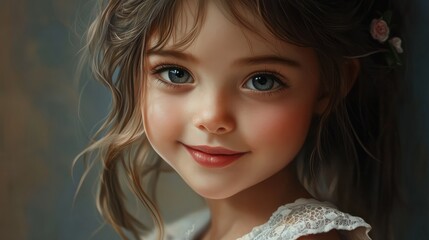 Female portrait of charming child of three years with a beautiful smile.
