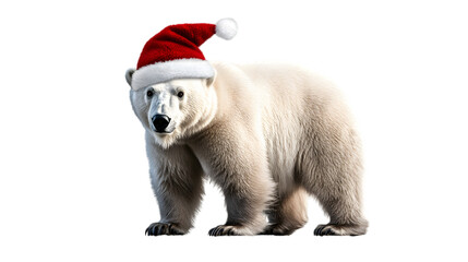 Obraz premium Polar bear with Christmas hat, isolated on white or transparent background