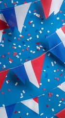 Obraz premium Colorful Party Bunting with Confetti on Blue Background