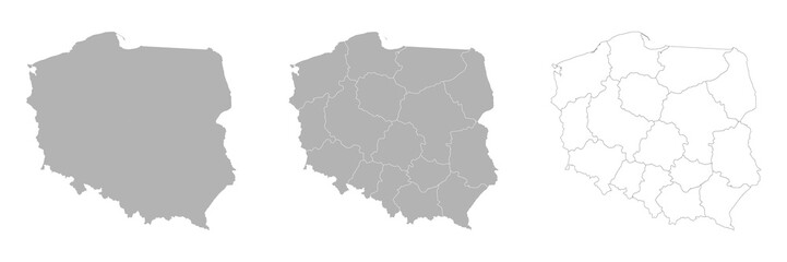 Obraz premium Set of POLAND Maps with Main Map and Regional maps