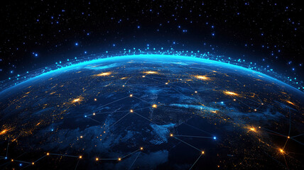 Stylish design representing globalization with a dotted launch line encircling the digital planet