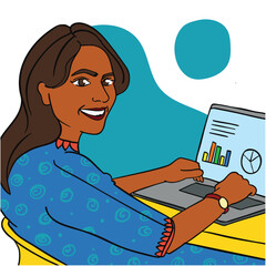 Indian rural women working on laptop