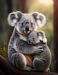 Obraz premium Un koala junto a su cría en un arbol