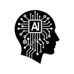 Artificial intelligence head logo design vector illustration template art icon of brain human technology emblem