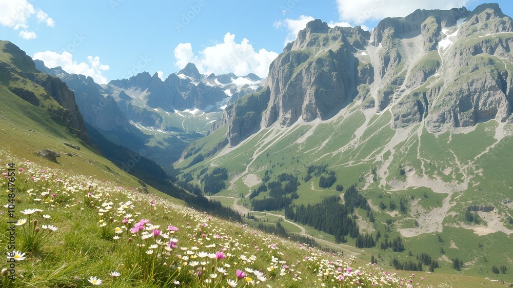 Canvas Prints Wildflowers bloom in a mountain valley.