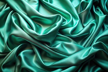 Fototapeta premium Tranquil luxury flowing waves of smooth green and turquoise silk elegance point of view
