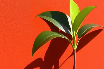 A small plant in front of a red wall - Outdoor