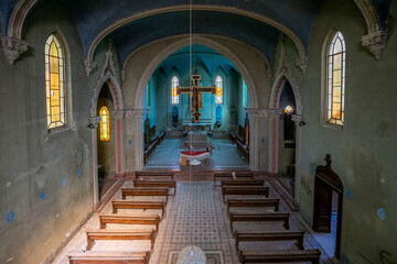 Obraz premium Forgotten Building in Northern Italy The Old Abandoned Seminary with a Blue Chapel