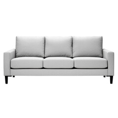 Modern three-seater gray sofa with soft cushions, ideal for contemporary living spaces and relaxation.