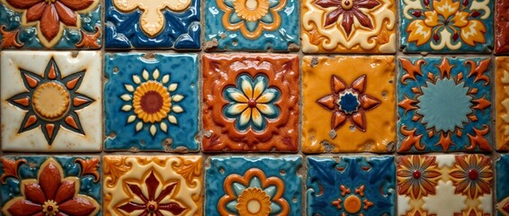 Colorful ceramic tiles featuring intricate floral patterns