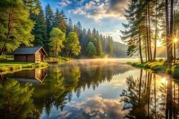 Fototapeta premium Tranquil morning in the woods