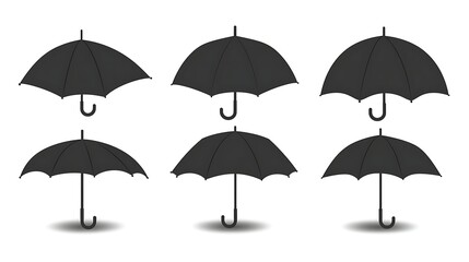 Obraz premium Simple Black Umbrella Vector Icons Set
