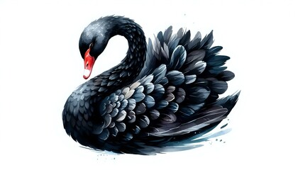 Obraz premium Detailed Black Swan Illustration with Intricate Feather Patterns 