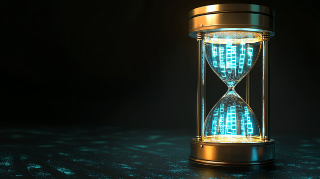 Digital hourglass with binary code glow - Powered by Adobe