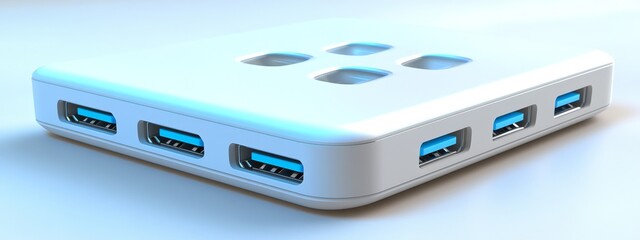 Minimalist Modern USB Hub.Concept of minimalism, modern technology, clean design, tech accessories, office supplies.