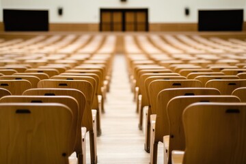 Fototapeta premium Rows of wooden chairs - Interiors
