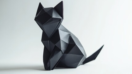 Abstract Black Origami Cat Sculpture