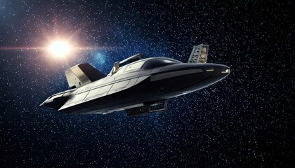 Modern Spacecraft with Polaris in the Background- A sleek spacecraft, traveling through deep