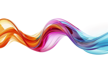 Flowing colorful 3D wave in vibrant rainbow shades isolated on transparent background