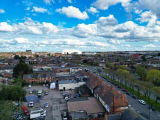 Fototapeta premium High Angle View of Birmingham City of England United Kingdom During Sunset. Aerial View of Was Captured with Drone's Camera on March 30th, 2024