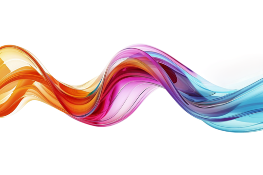 Flowing colorful 3D wave in vibrant rainbow shades isolated on transparent background