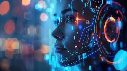 background with technology in front of human