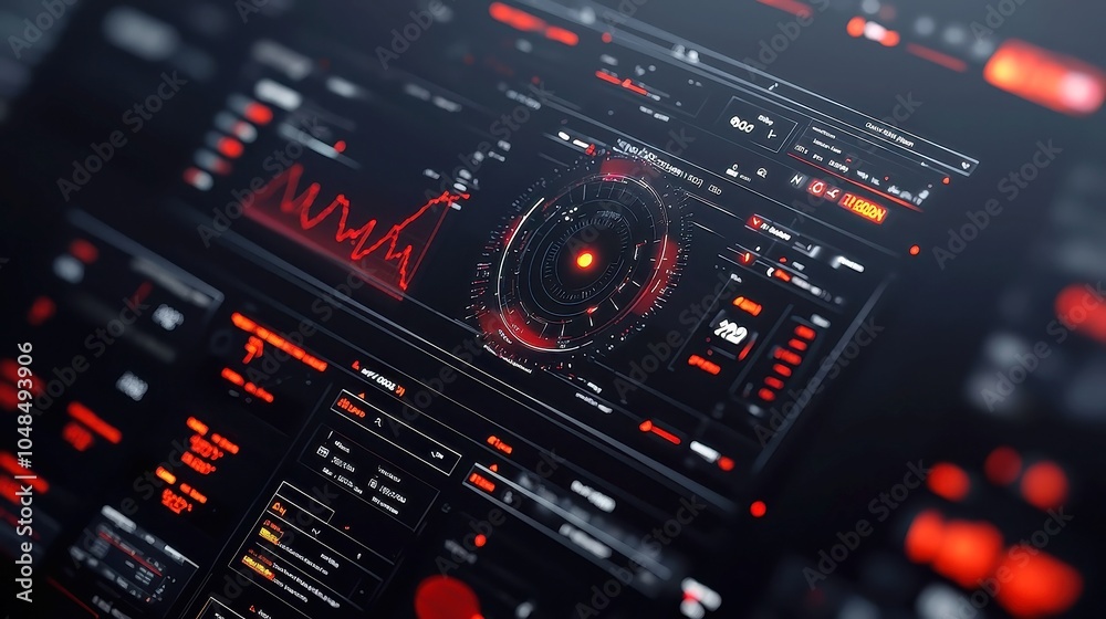 Poster dynamic animation of a digital scope scanning financial data on a sleek black background, showcasing