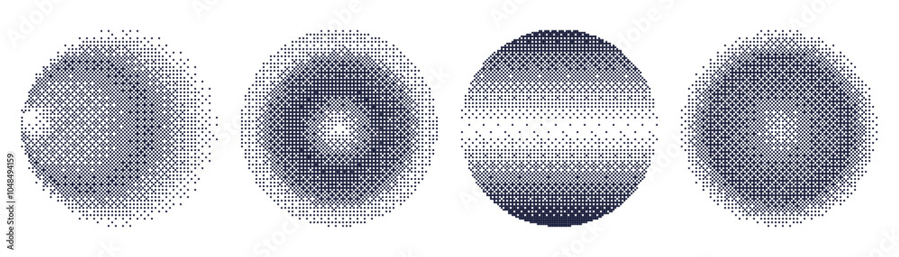 Aufkleber Circles with bitmap pixel effect vector set isolated on transparent background. Retro arcade game texture for Christmas baubles
