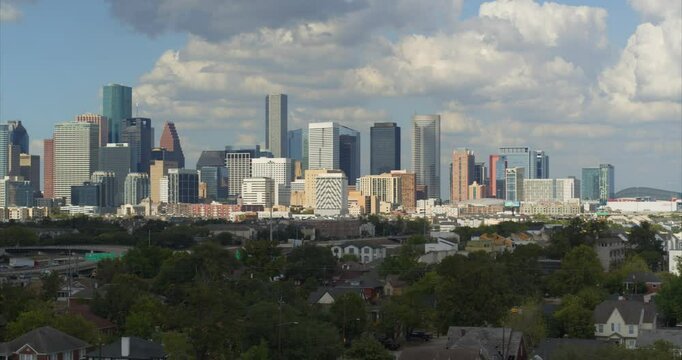 Expansive Drone View of Houston Skyline and Urban Landscape