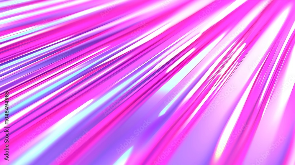 Poster dynamic neon flow, an abstract 3d animation featuring vibrant glowing lines traversing metallic stri