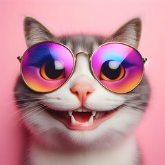 Grinning Cat in Reflective Sunglasses