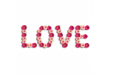 ピンクと赤の花で描かれたLOVE