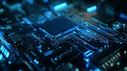 Abstract Digital Circuit Board with Blue Lights