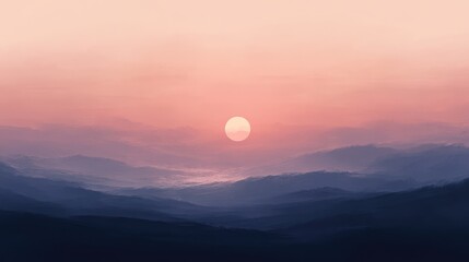 Obraz premium A moody hazy sky at sunset with muted tones of peach and lavender, the sun partially obscured by the thick atmosphere