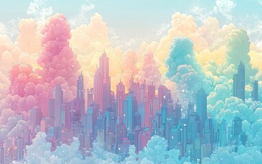 Dreamy Pastel Cityscape Hidden in Clouds