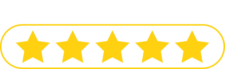 Five stars online customer product review flat icons for apps and websites feedback, customer experience rating message concept design, client evaluating service concept, yellow score, vector symbol.