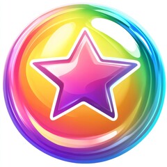 Obraz premium A colorful bubble with a pink and purple star in the center.