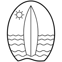 Surfboard on Beach with Ocean Waves – Vector Art