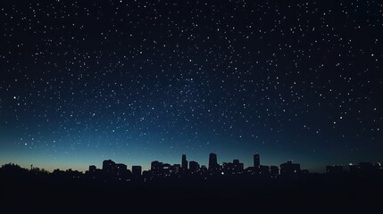 Fototapeta premium A peaceful night sky with the silhouette of a city skyline, the dark buildings standing against a starry sky as lights flicker in the distance