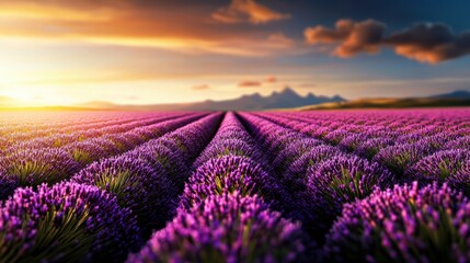 Obraz premium Serene Lavender Fields at Sunset