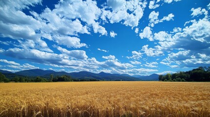 Obraz premium Golden Wheat Field Under Blue Sky