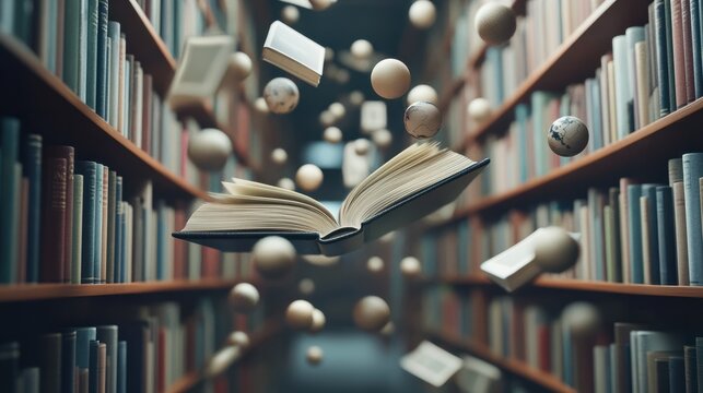 3D render of floating elements related to education