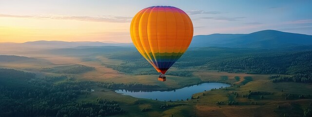The sky is filled with a mix of colors, including orange, yellow, and blue